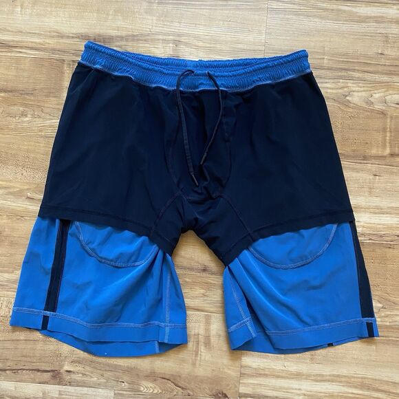 LULULEMON XL Men’s Pacebreaker Lined Running Shorts 10” Blue Black Stripe Casual - Picture 12 of 16